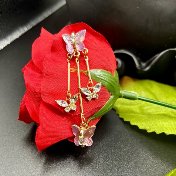 New Purple Crystal Butterfly Drop Earrings - Picture 12 of 16